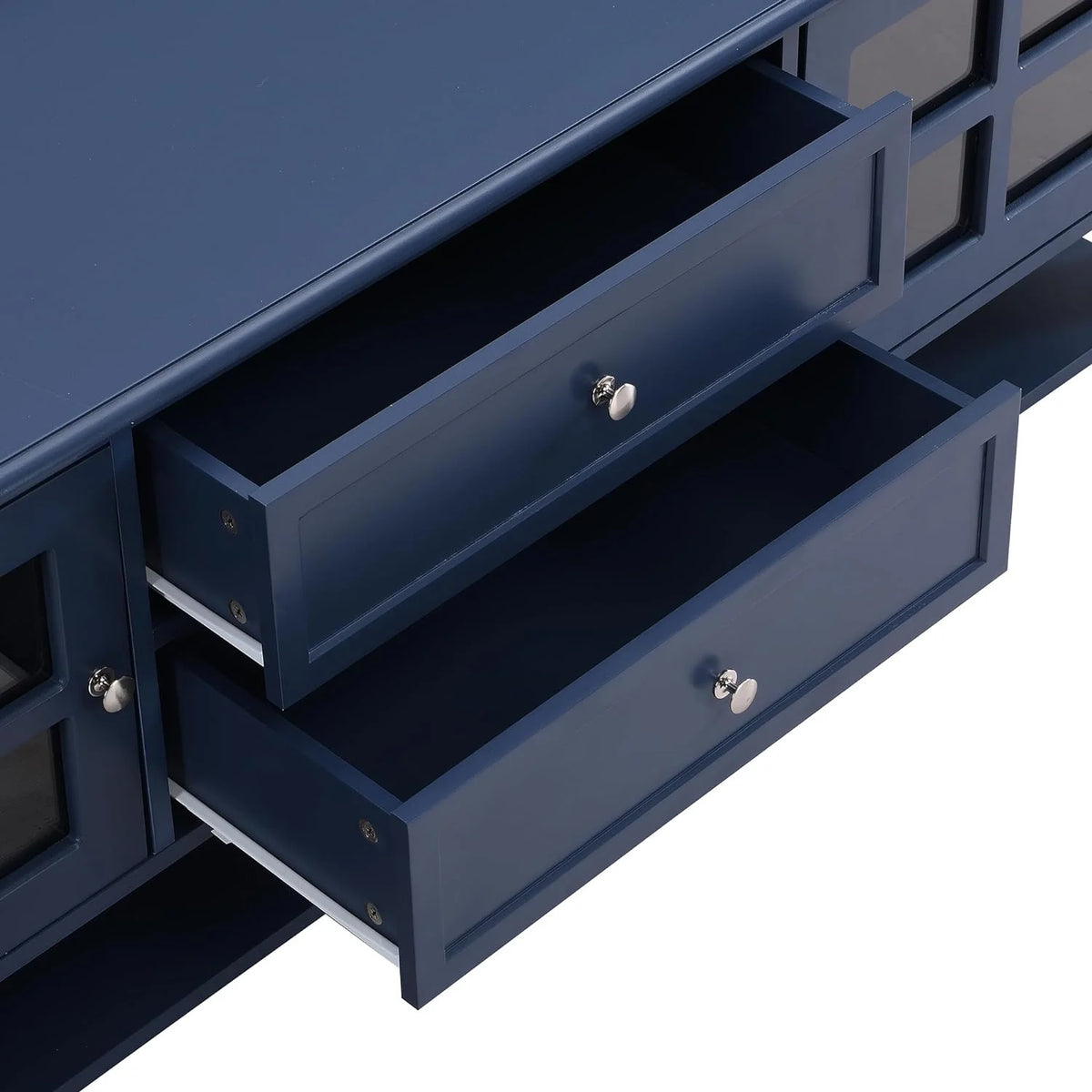Blue TV Stand with 2 Drawers and Doors V554