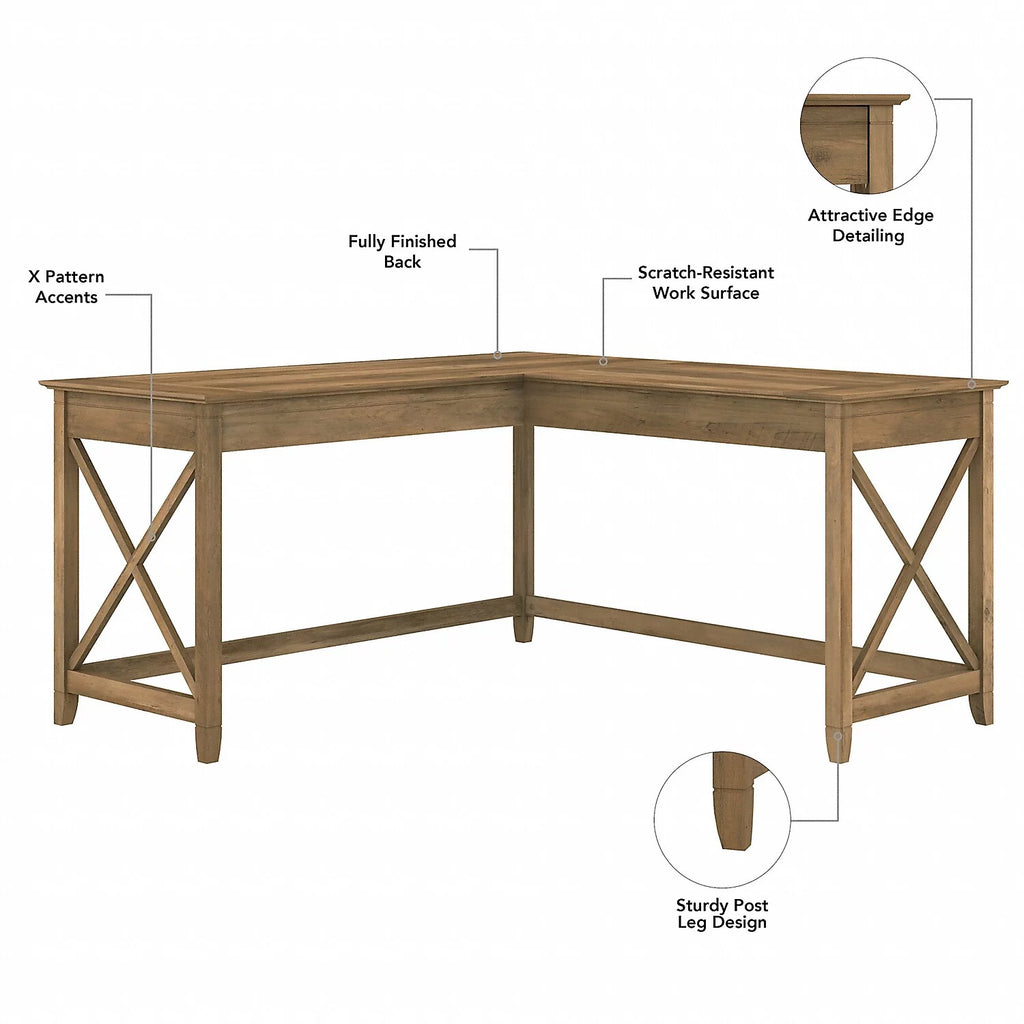 L Desk with Lateral File Cabinet in Reclaimed Pine Engineered Wood W819236