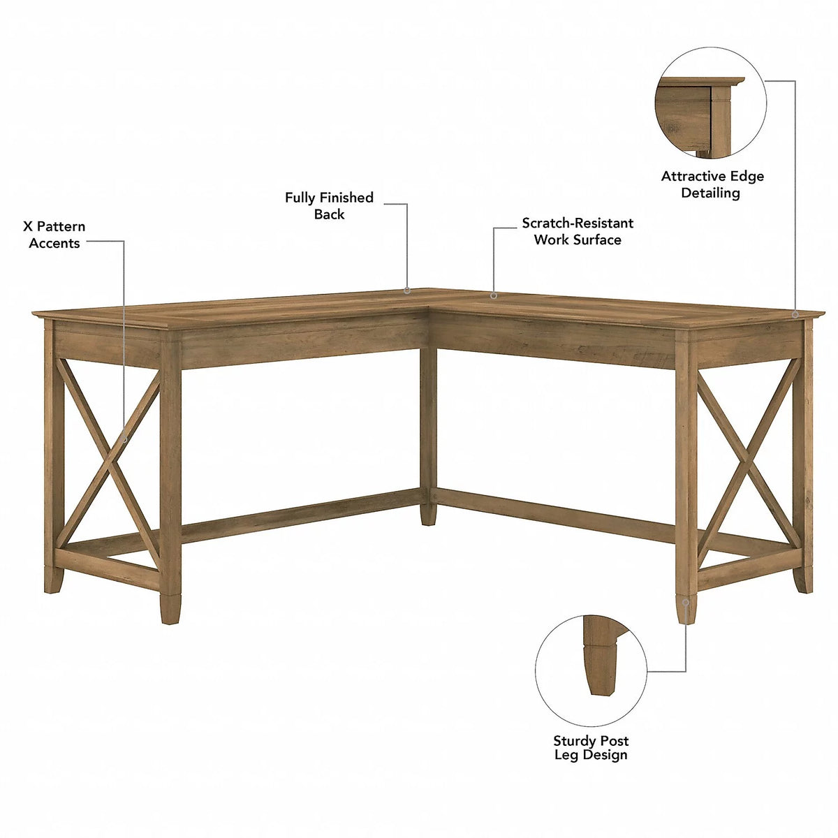 L Desk with Lateral File Cabinet in Reclaimed Pine Engineered Wood W819236