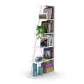 Modern 5 Tier Ladder Bookshelf, White/Pink S91658