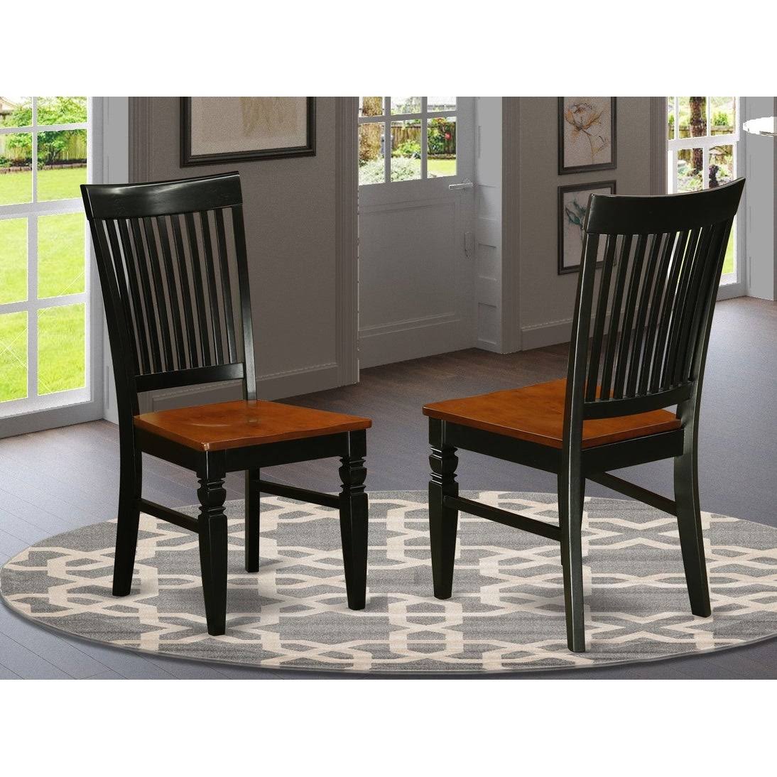 Black Wood Seat Chair with Slatted Back - Set of 2 V285