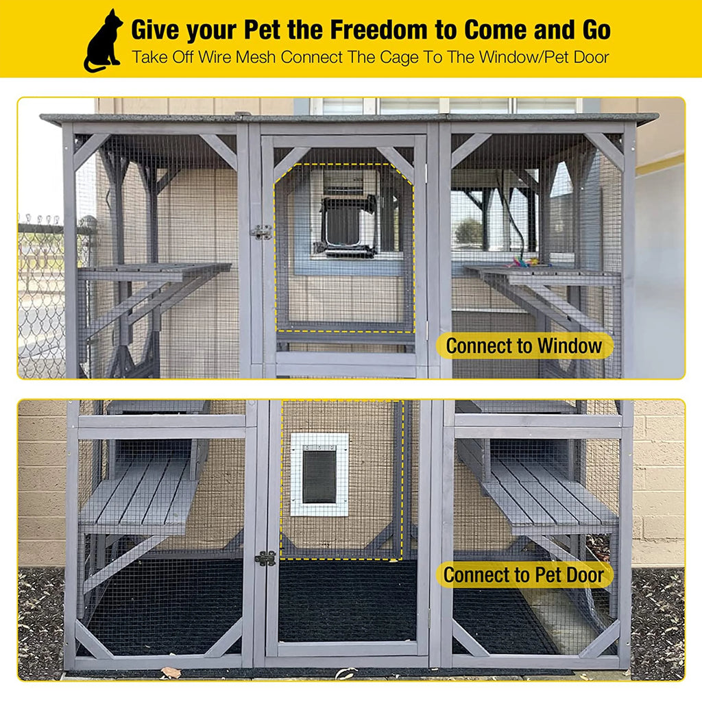 Cat Enclosure, 5-Platform Wooden Cat House with Asphalt Roof, 71 in M1900