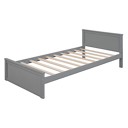 Twin Size Loft Bed with Built-in Desk & Wardrobes, Wood Bedframe with 4 Drawers & 4 Shelves, Gray F9468