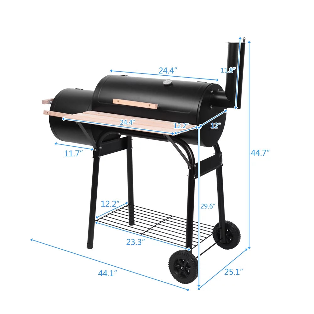 Charcoal BBQ Grill with Wheels and Storage Holder, 28 Inch Y3148
