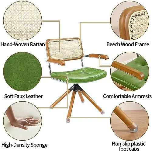 Rattan Faux Leather Office Chair with Wood Legs D781
