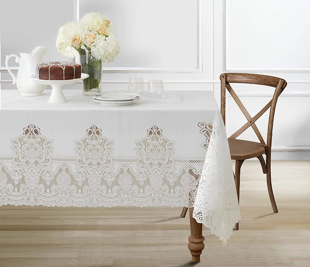 White Polyester Lace Tablecloth 52 x 70 Inch U5819