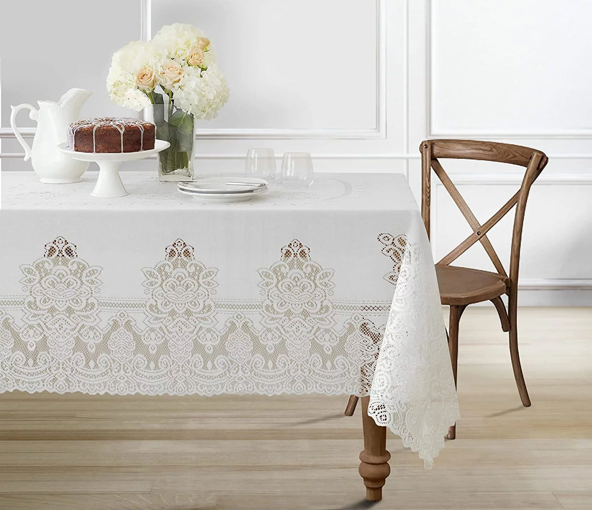 White Polyester Lace Tablecloth 52 x 70 Inch U5819