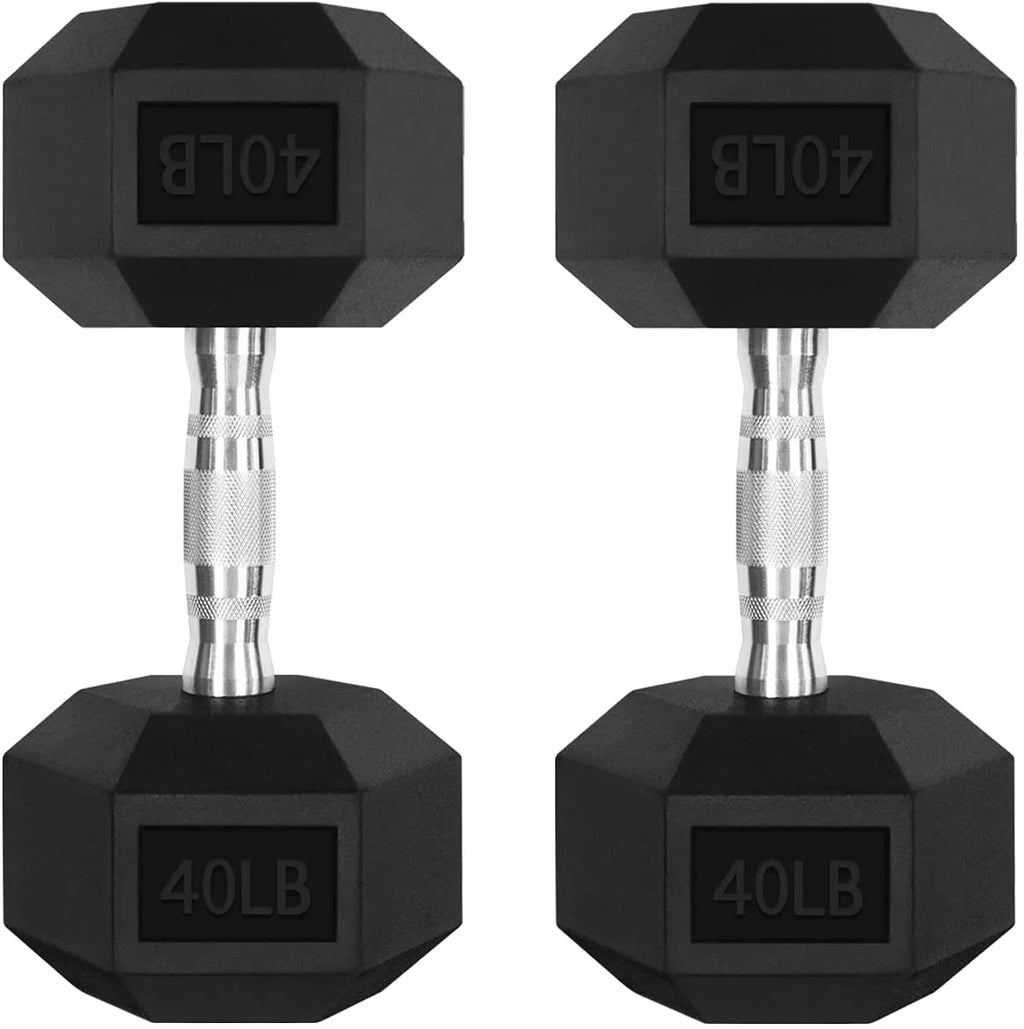 Rubber Hex Dumbbell 5-60 Lbs with Metal Handle Y834099