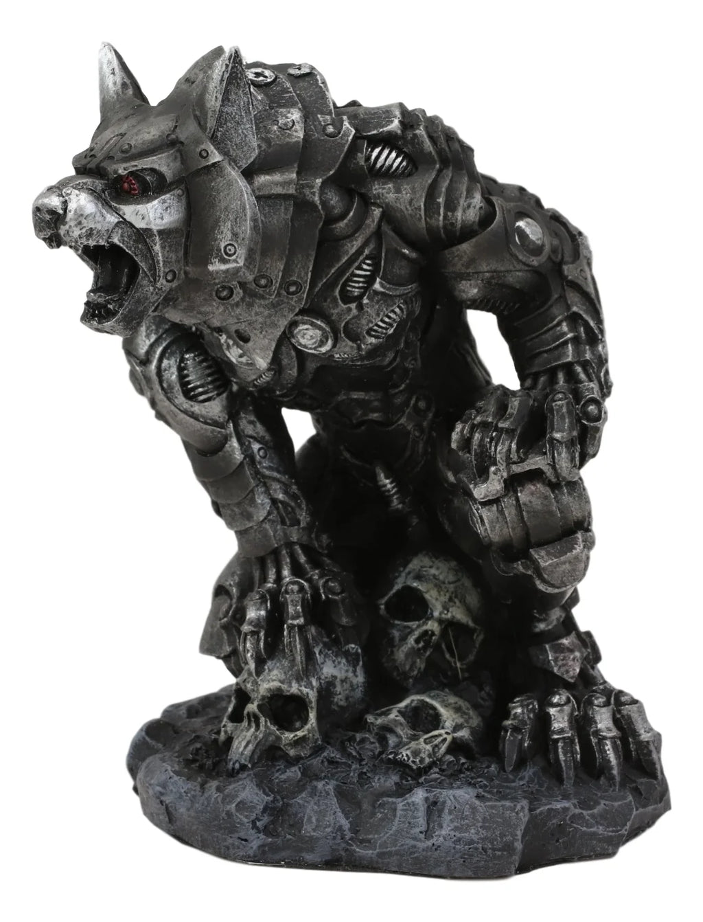 Steampunk Robotic Werewolf Crushing Skull Statue Figurine X948