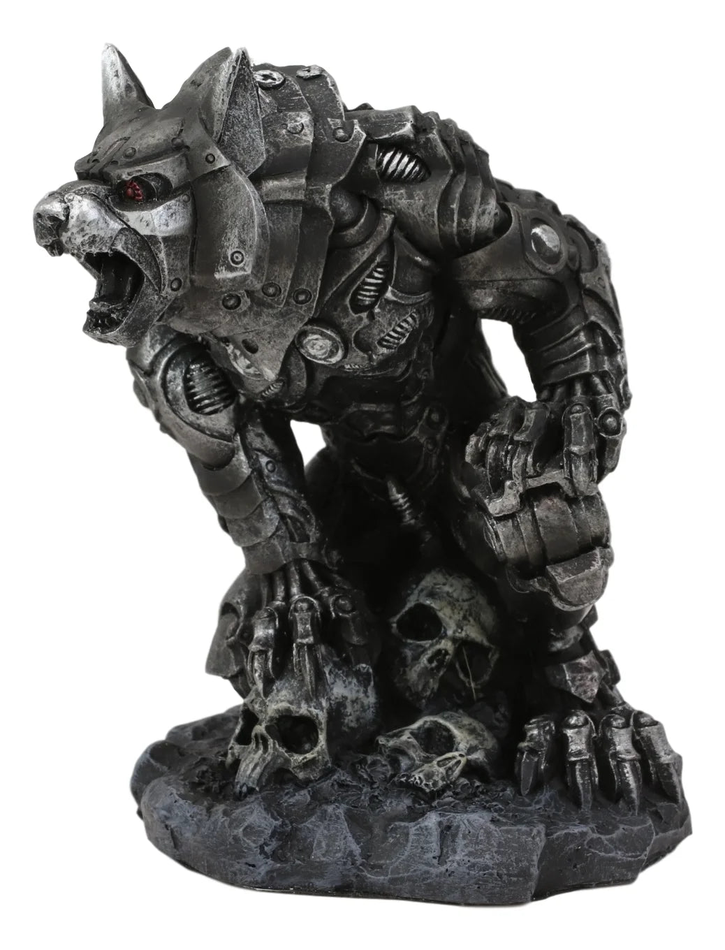 Steampunk Robotic Werewolf Crushing Skull Statue Figurine X948