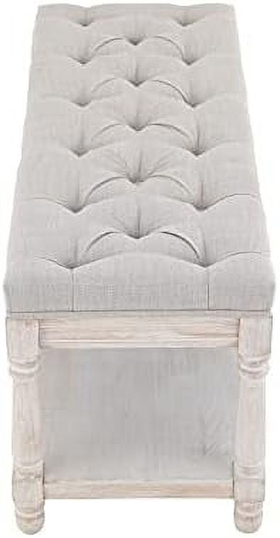 Beige Tufted Wood Entryway Bench S153