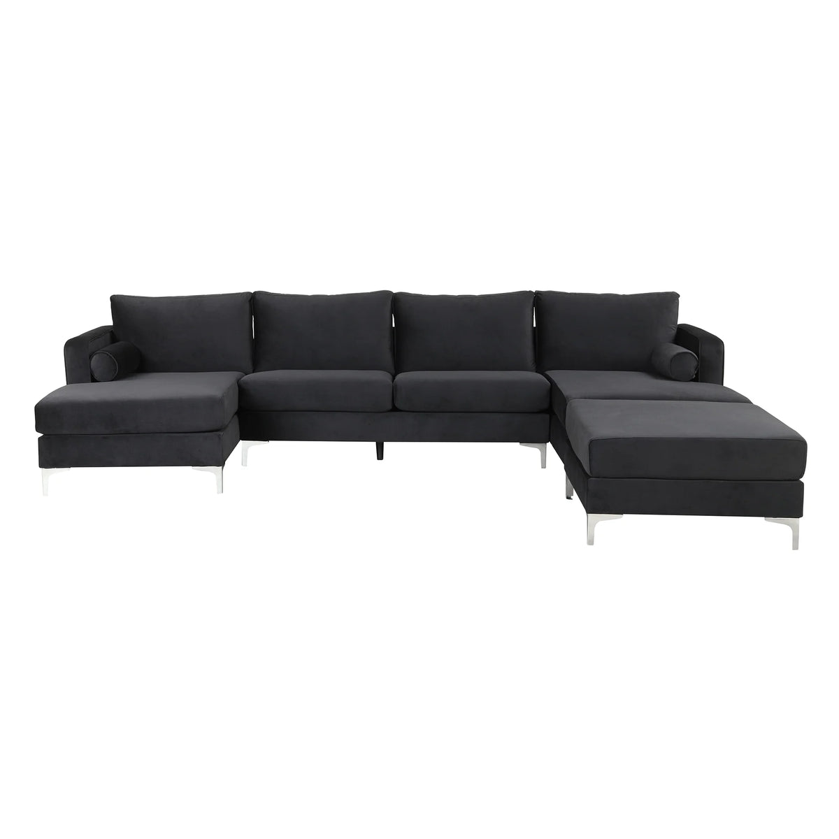 Black Velvet U-Shape Sectional Sofa with Ottoman D255