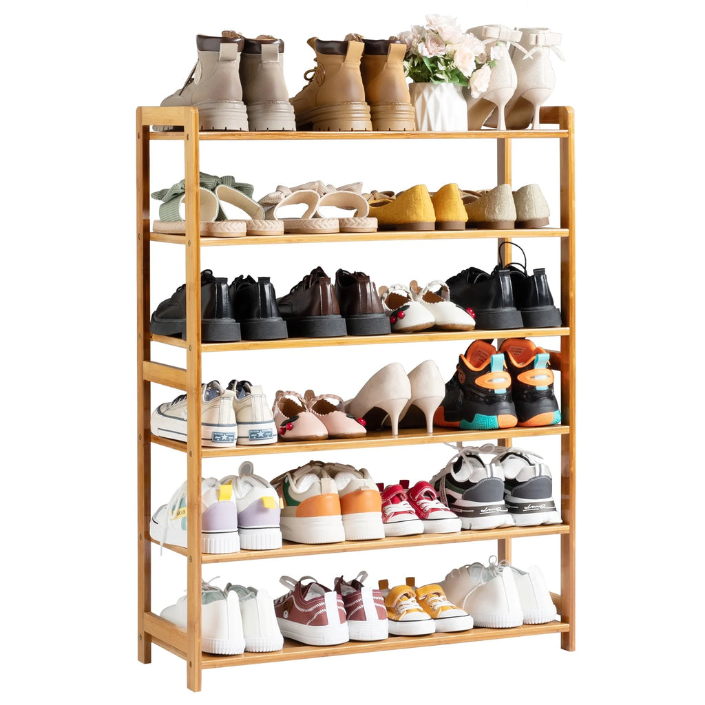 6 Tier Natural Wood Bamboo Shoe Rack L7365