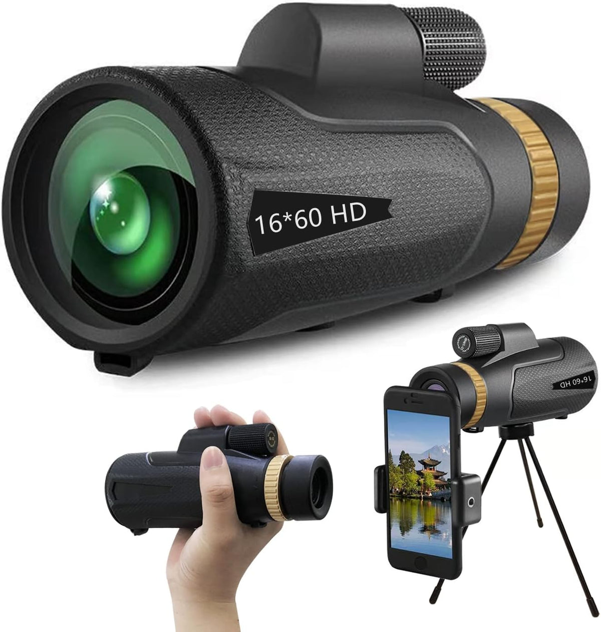 12~16X60 Waterproof HD Monocular Telescope with Tripod E476