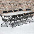 8' Bi-Fold Granite White Plastic Folding Table Set with 10 Folding Chairs C41537