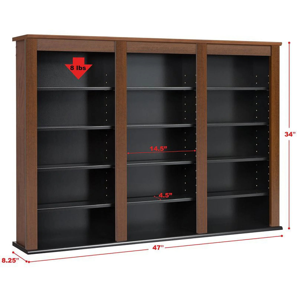 Triple Floating Media Wall Storage in Cherry and Black A15733