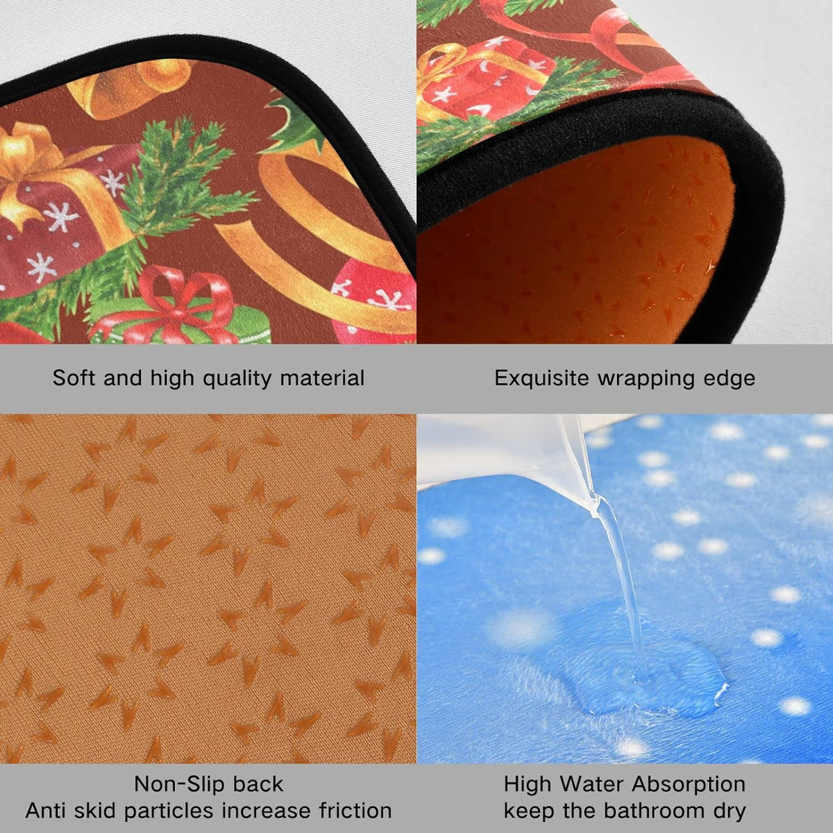 Christmas Jingling Bells Kitchen Mats Set of 2 Anti Fatigue Non Slip Floor Runner Rug 19.7x27.6 Inch + 19.7x47.2 Inch I790