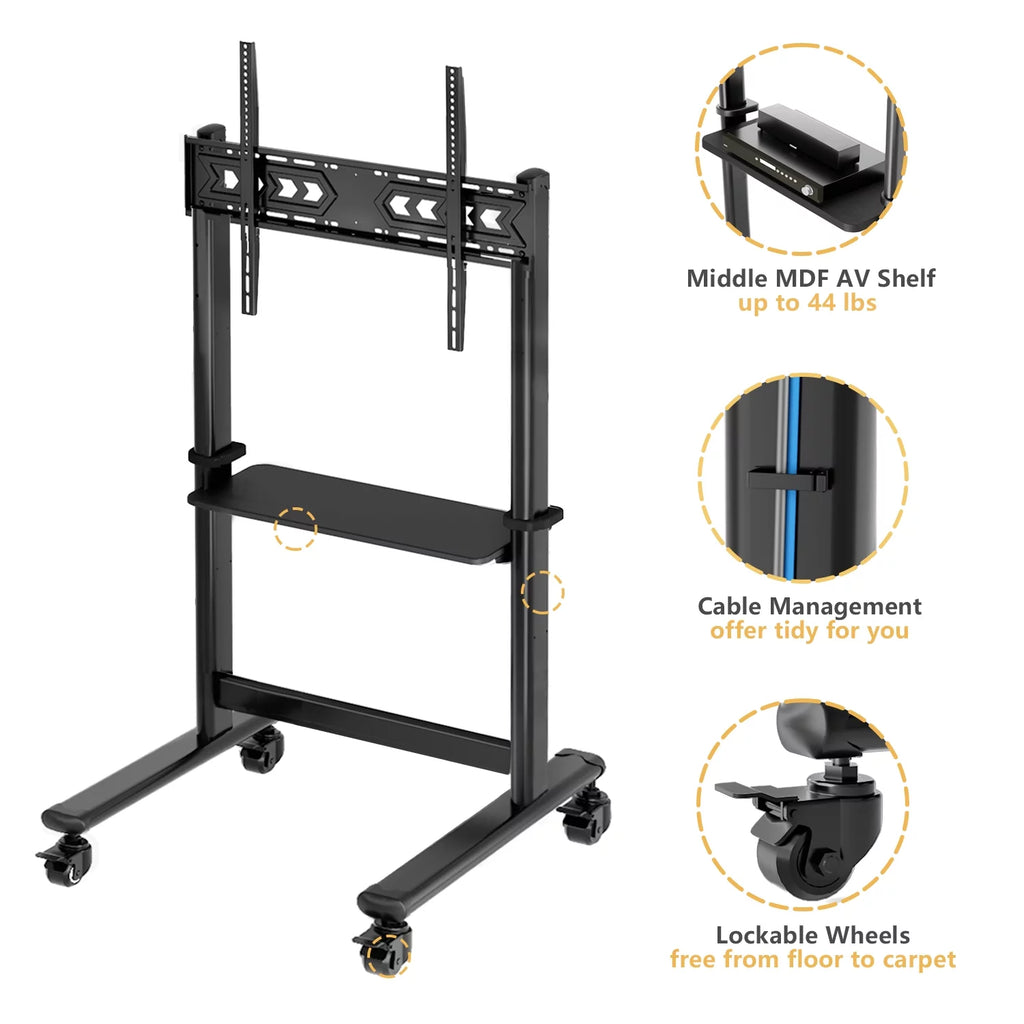 Black Rolling Mobile TV Stand for 55 to 90 inch Flat Screen TVs X6584