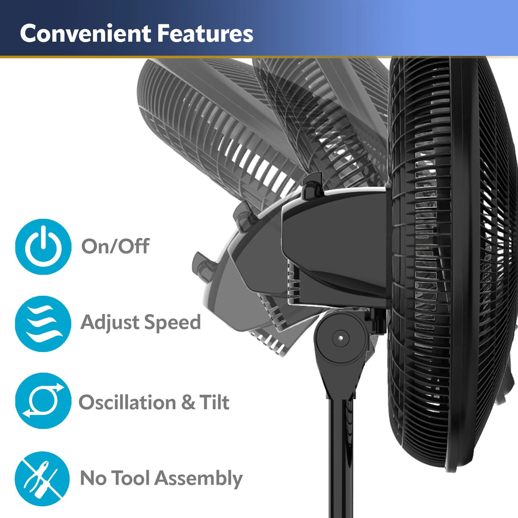 16 Oscillating Adjustable Pedestal Fan with 3-Speeds, Black R719436