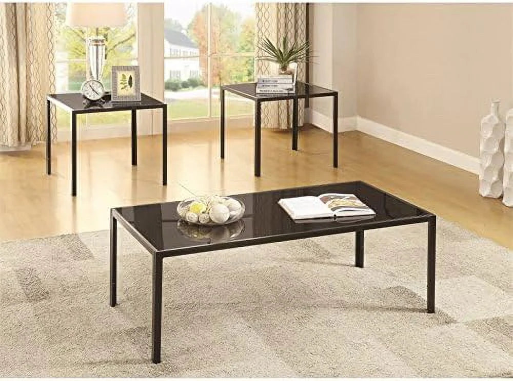 Black 3 Piece Glass Top Coffee Table Set F235