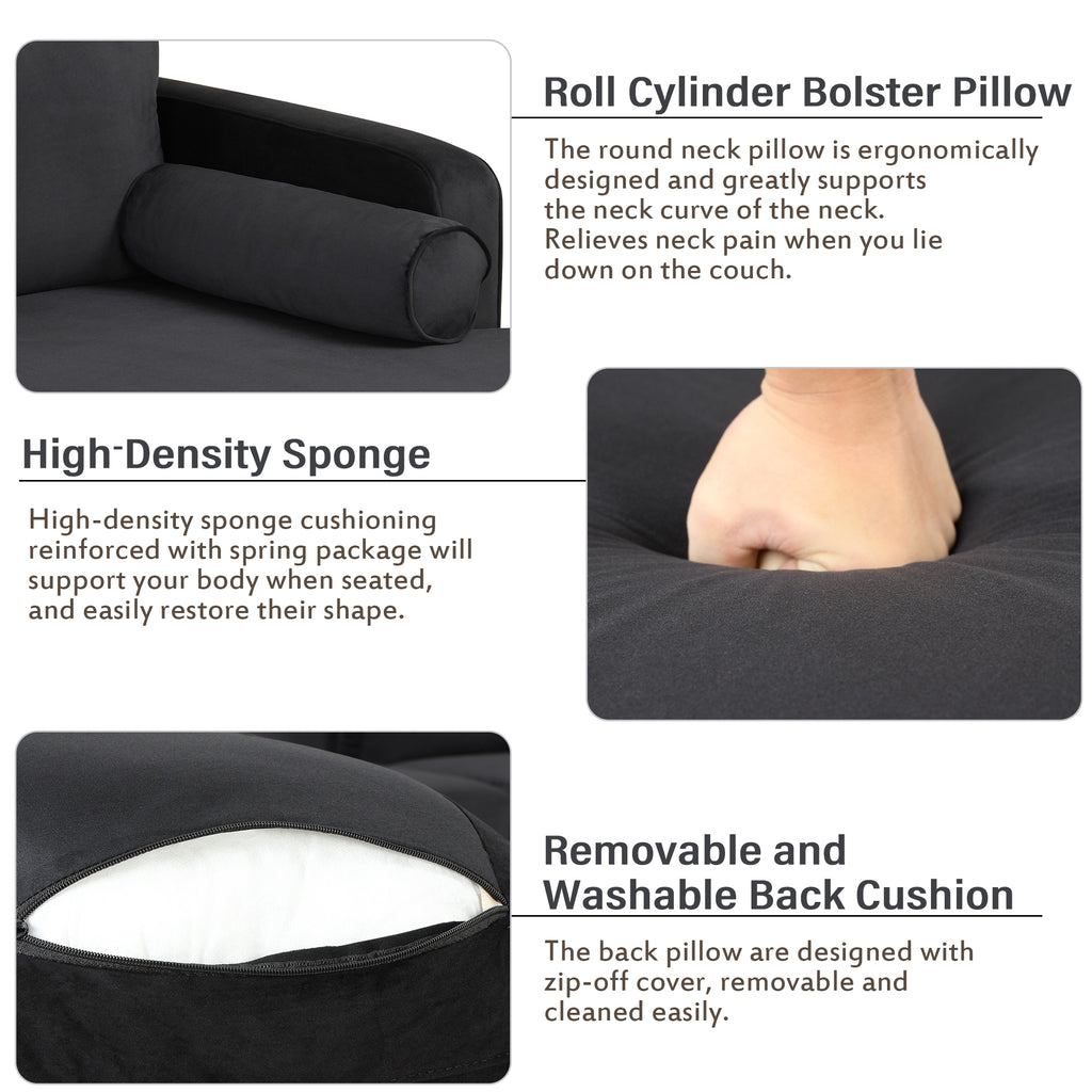 Black Velvet U-Shape Sectional Sofa with Ottoman D255