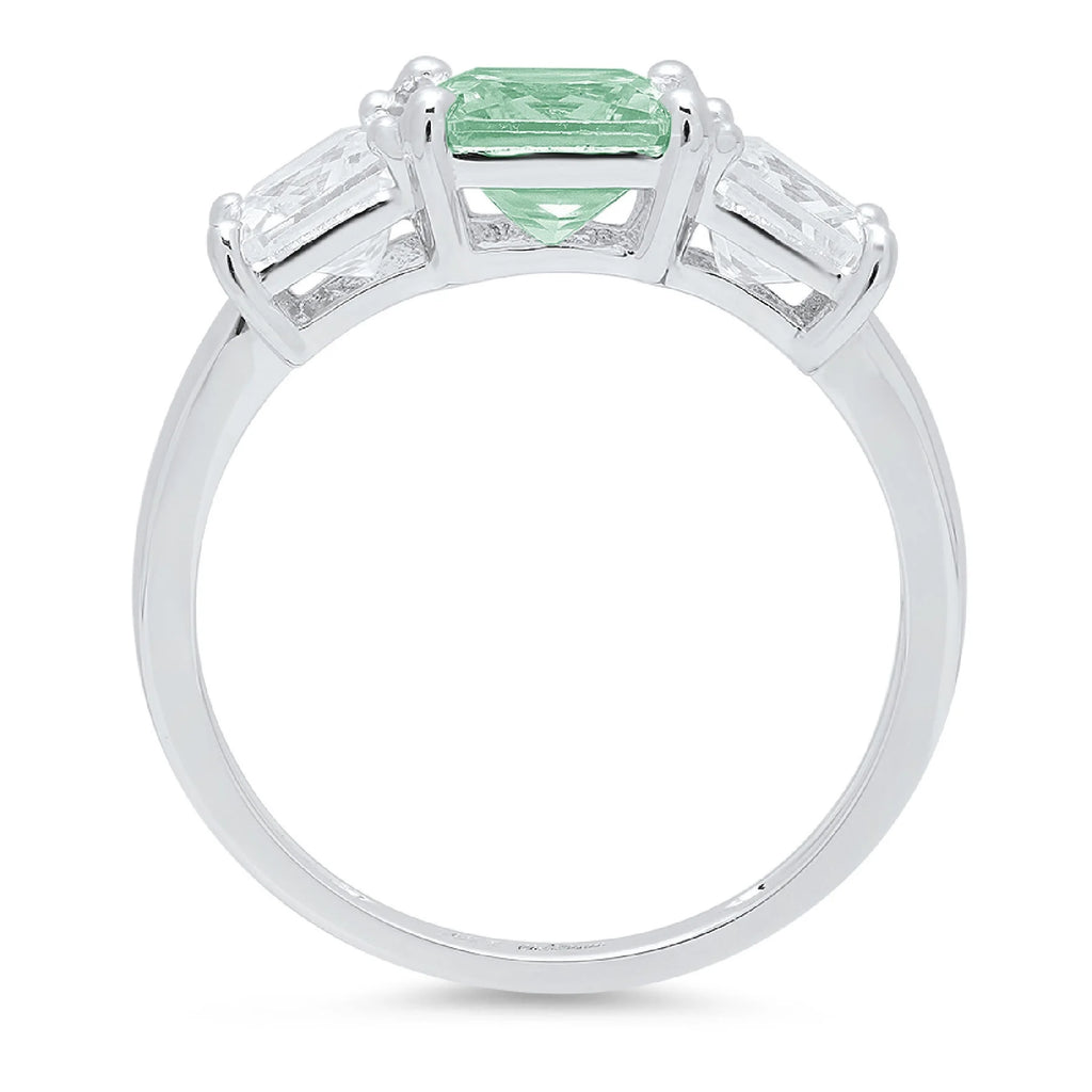 18k White Gold 3 stone Moissanite Ring Size 3.5 L481