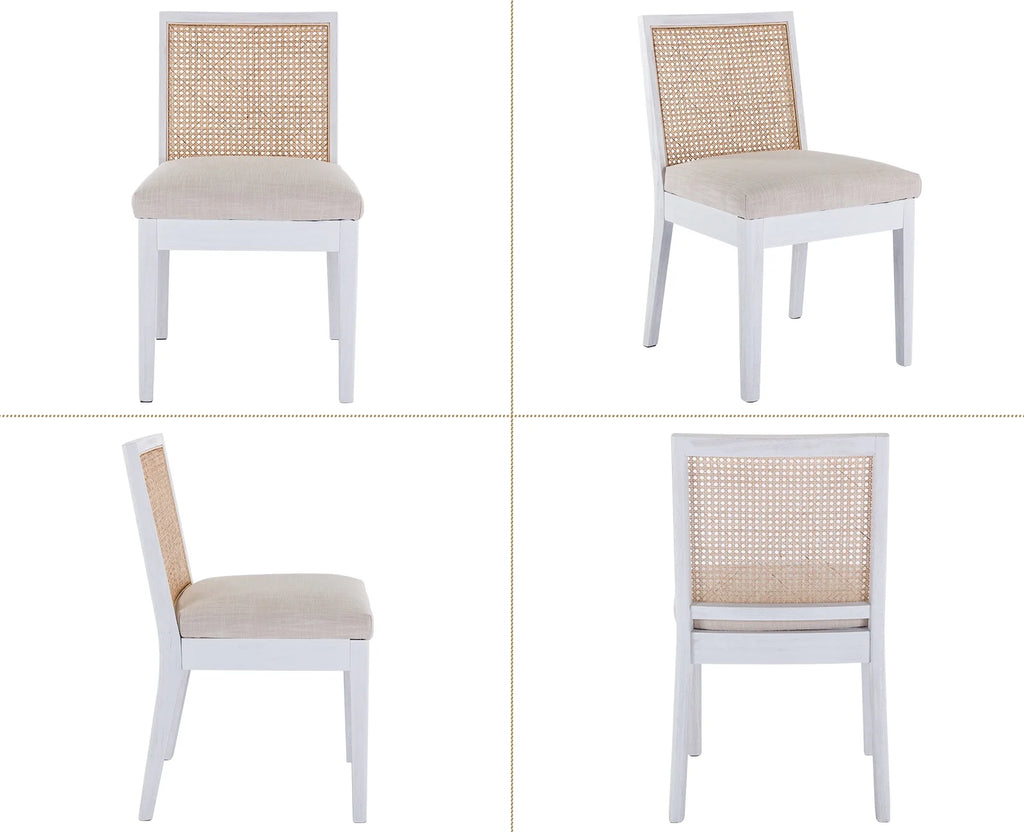 Beige Rattan Dining Chairs Set of 2 with White Hardwood Frame G112672