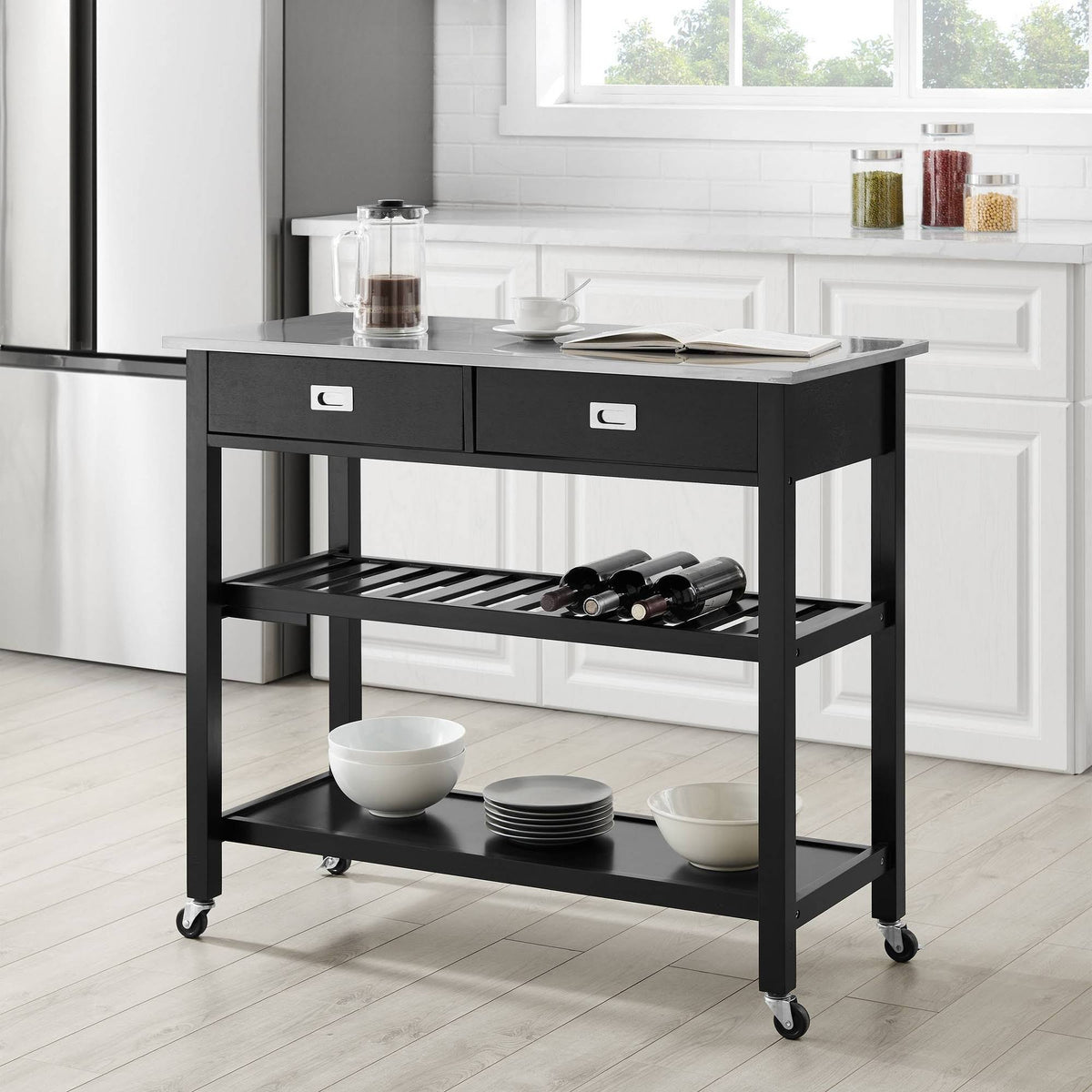 Black Stainless Steel Top Kitchen Island Cart F110