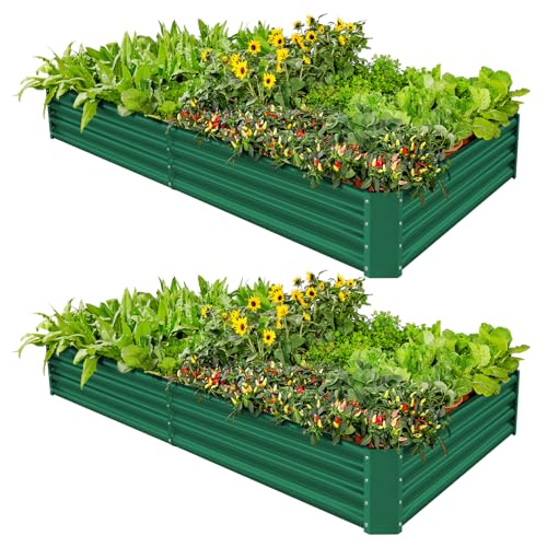 2 Pack 8×4×1ft Galvanized Metal Raised Garden Bed O294954