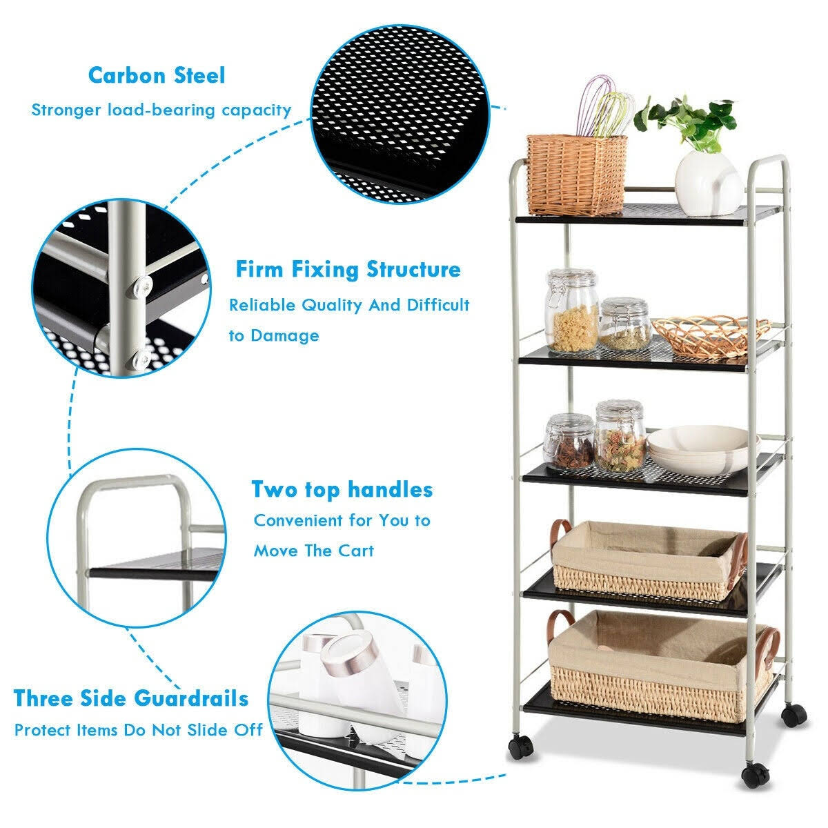 Black 5 Tiers Mesh Utility Cart I5964