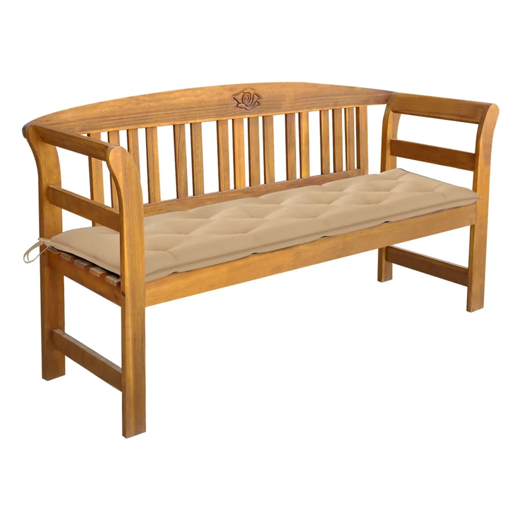 Beige Cushion Acacia Wood Garden Bench R90366