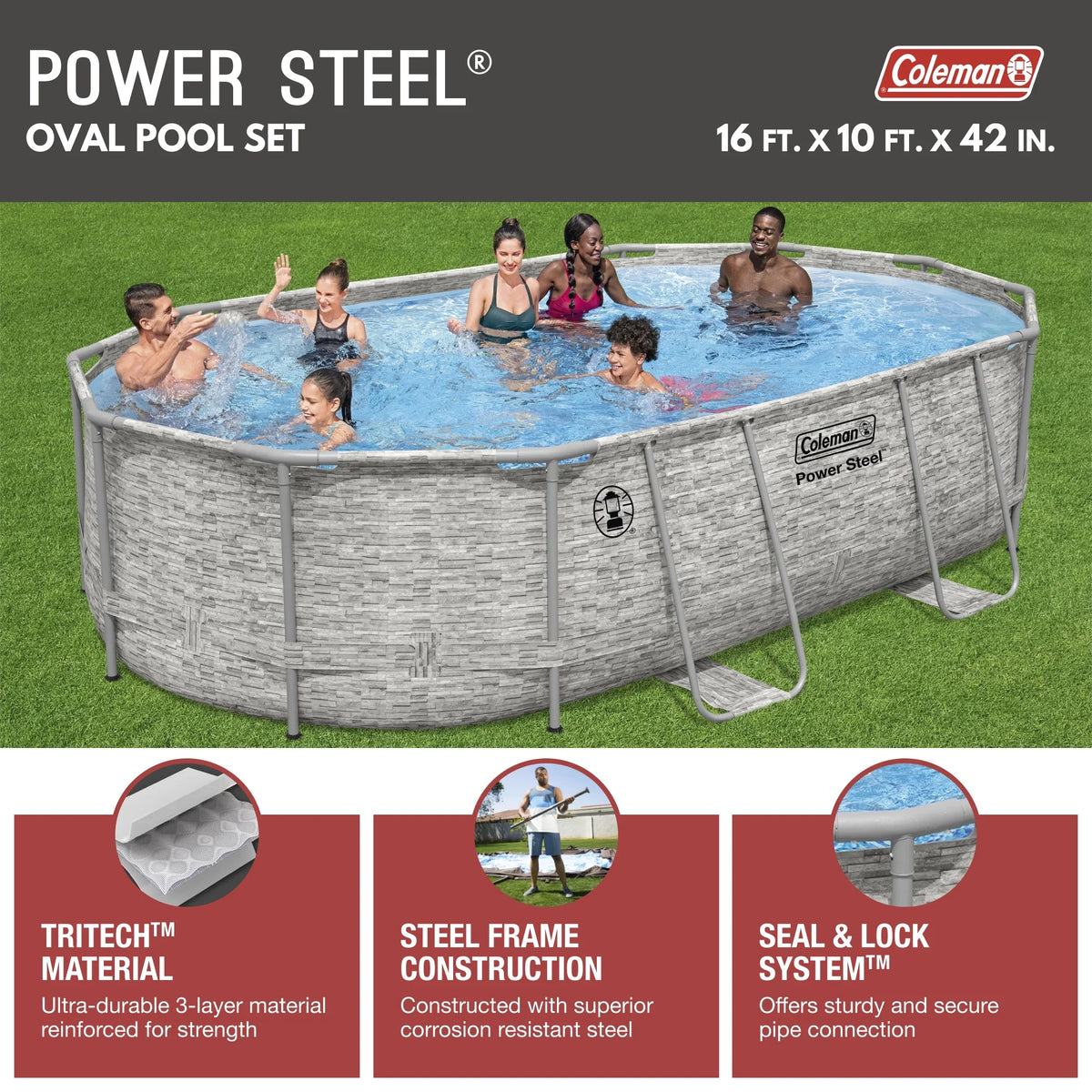 16 ft. x 10 ft. x 42 in. Oval Metal Frame Above Ground Pool Set F549
