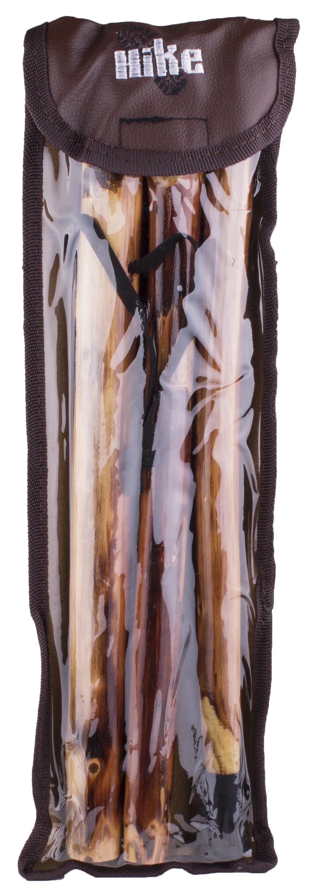 Wooden Walking Stick with Compass and Pouch K7352