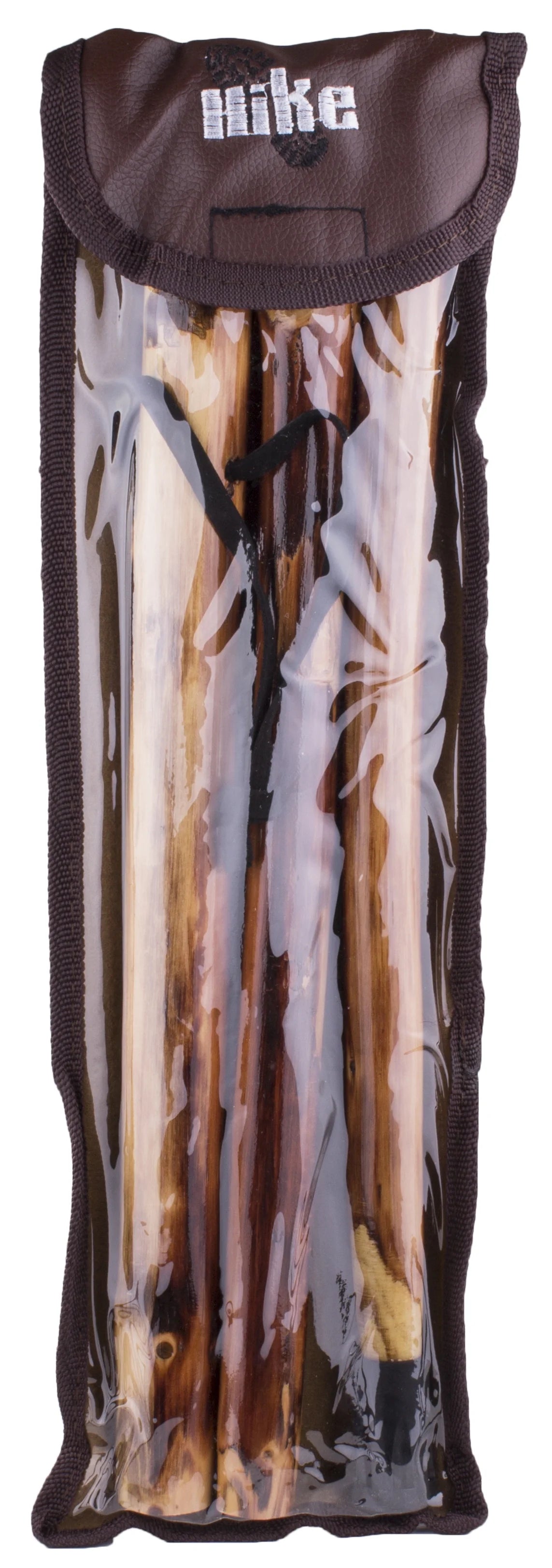 Wooden Walking Stick with Compass and Pouch K7352