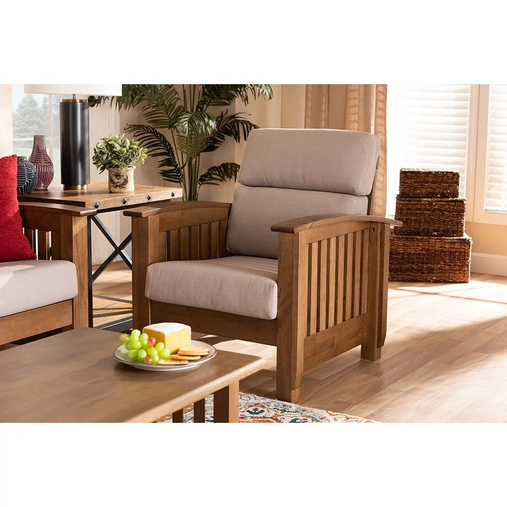 Taupe Fabric Upholstered Wood 1-Seater Lounge Chair H496636