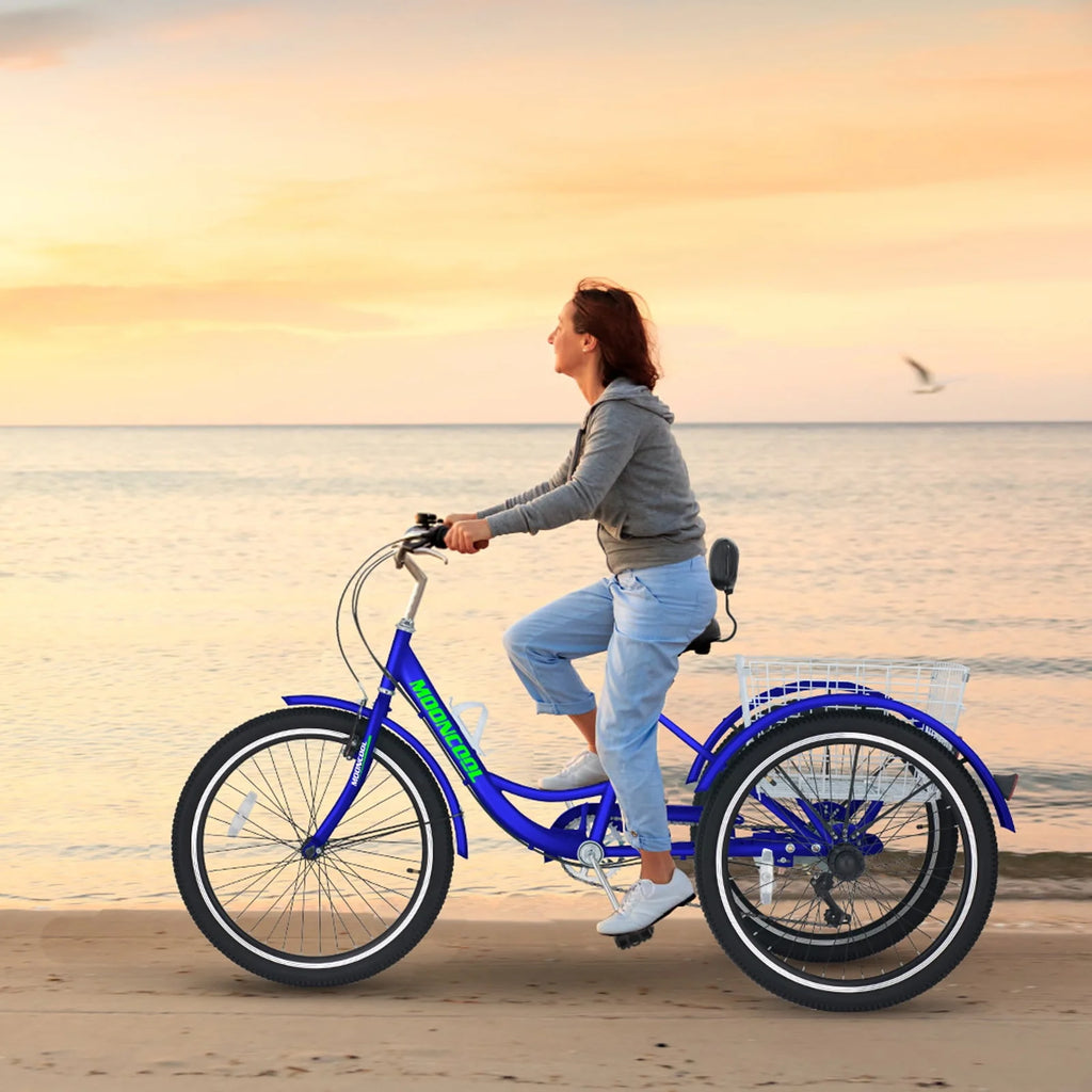 Cyan 26 inch 7-Speed Adult Tricycle with Basket B6015