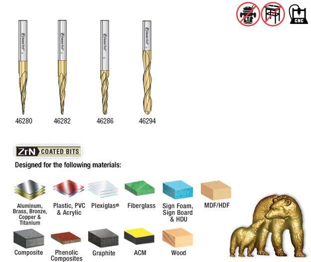 4-pc ZrN Coated 1/4x22 Shank Router Bit O885