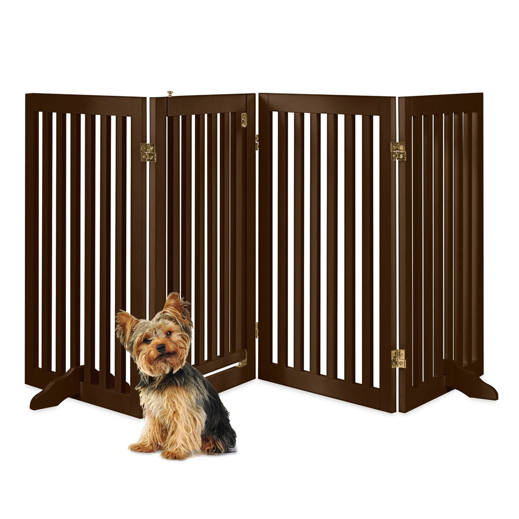 Espresso 4-Panel Freestanding Wooden Pet Gate with Walk Through Door C461