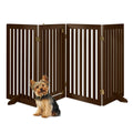 Espresso 4-Panel Freestanding Wooden Pet Gate with Walk Through Door C461