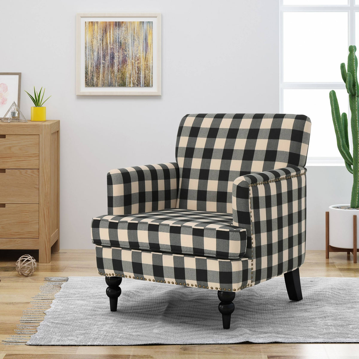 Black Tufted Fabric Club Chair I52675