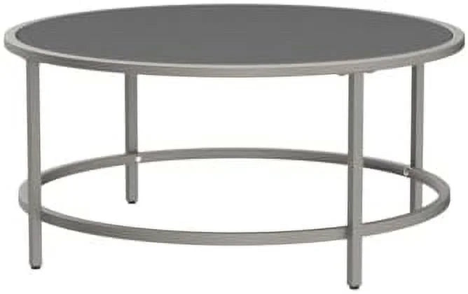 36in Round Tempered Glass Coffee Table with Metal Frame B496