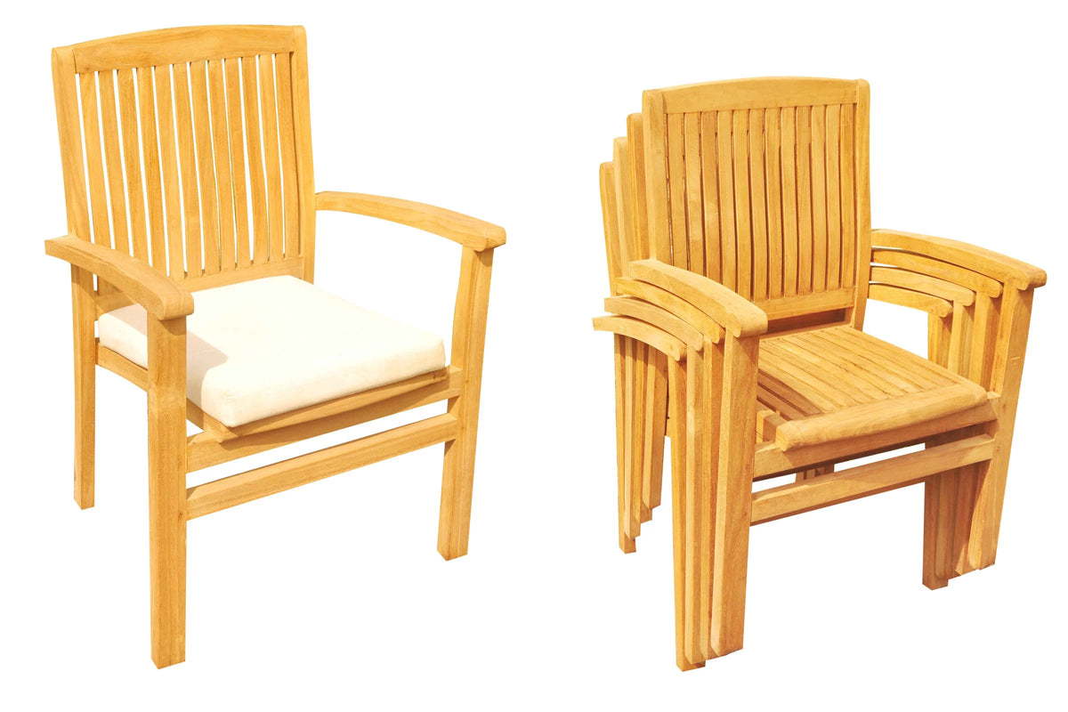 Grade-A Teak 4 Pc Dining Set with 52" Round Table and 3 Stacking Arm Chairs T501