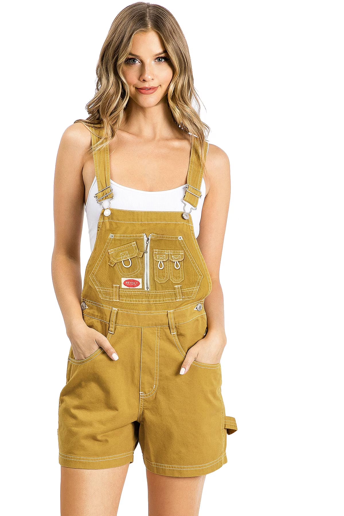 Mustard Twill Short Overalls S443410