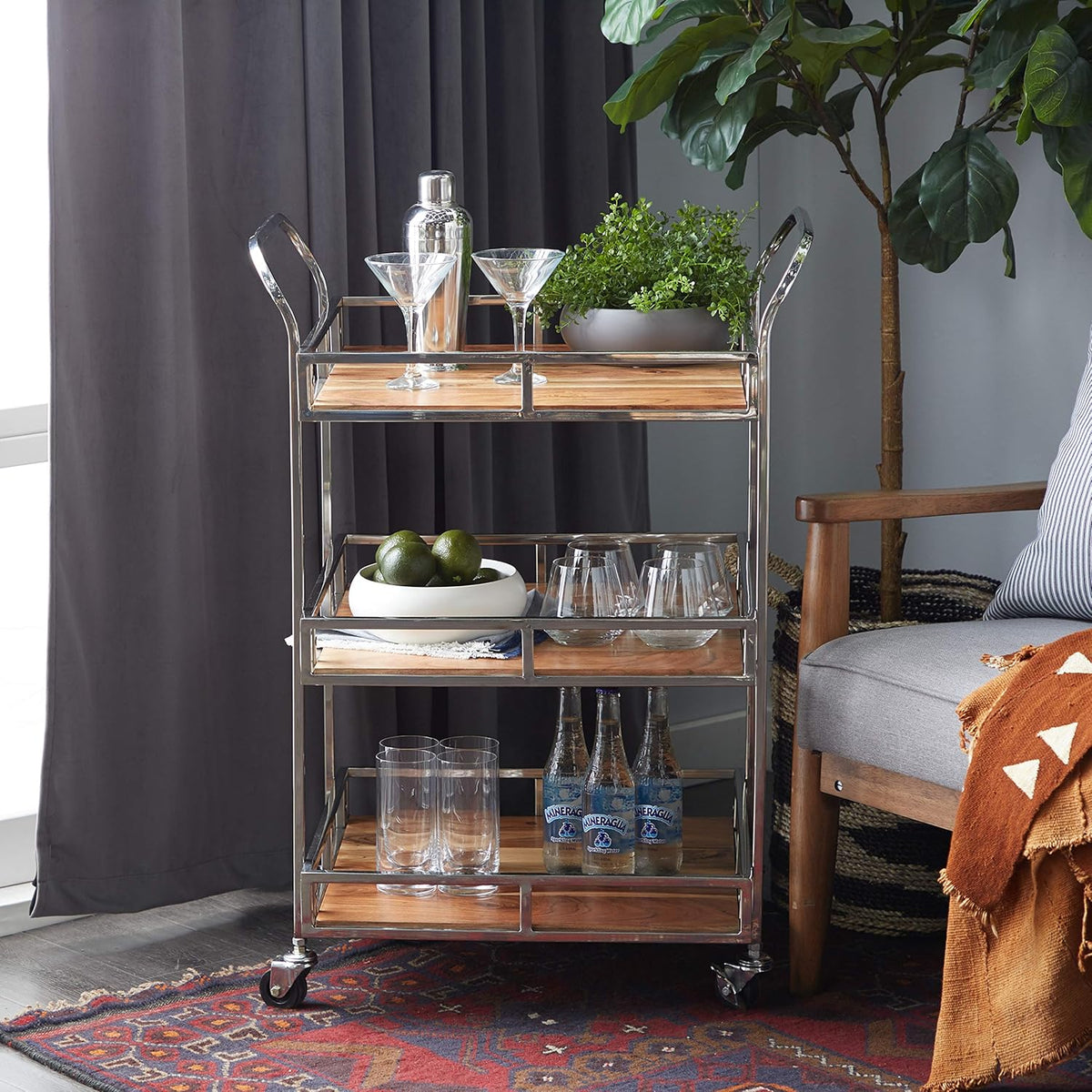 Multi Colored Stainless Steel Bar Cart C194