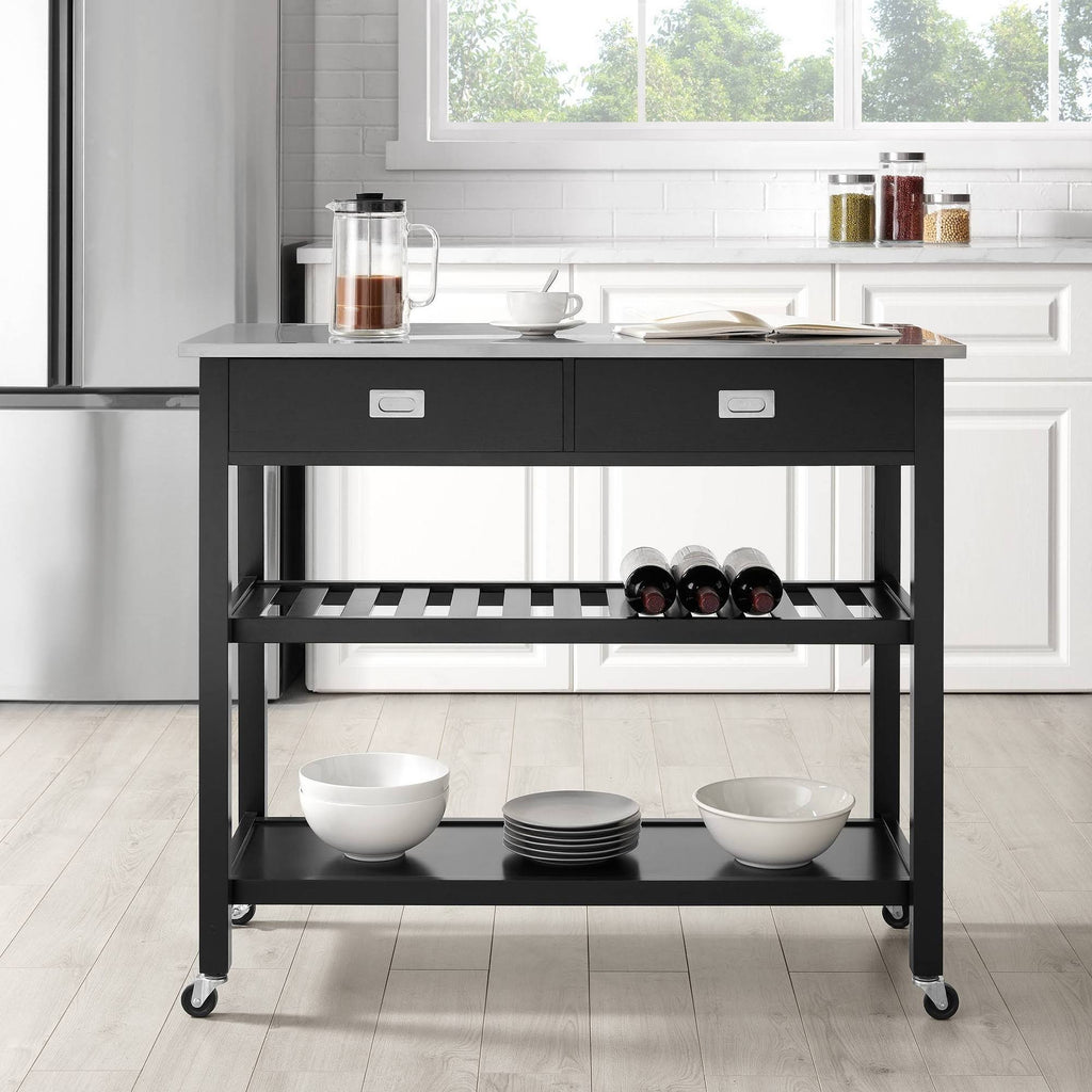 Black Stainless Steel Top Kitchen Island Cart F110