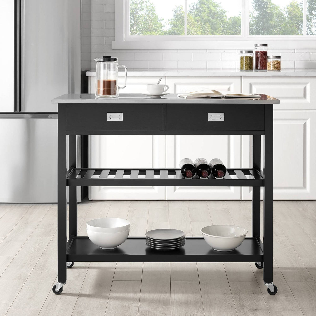 Black Stainless Steel Top Kitchen Island Cart F110