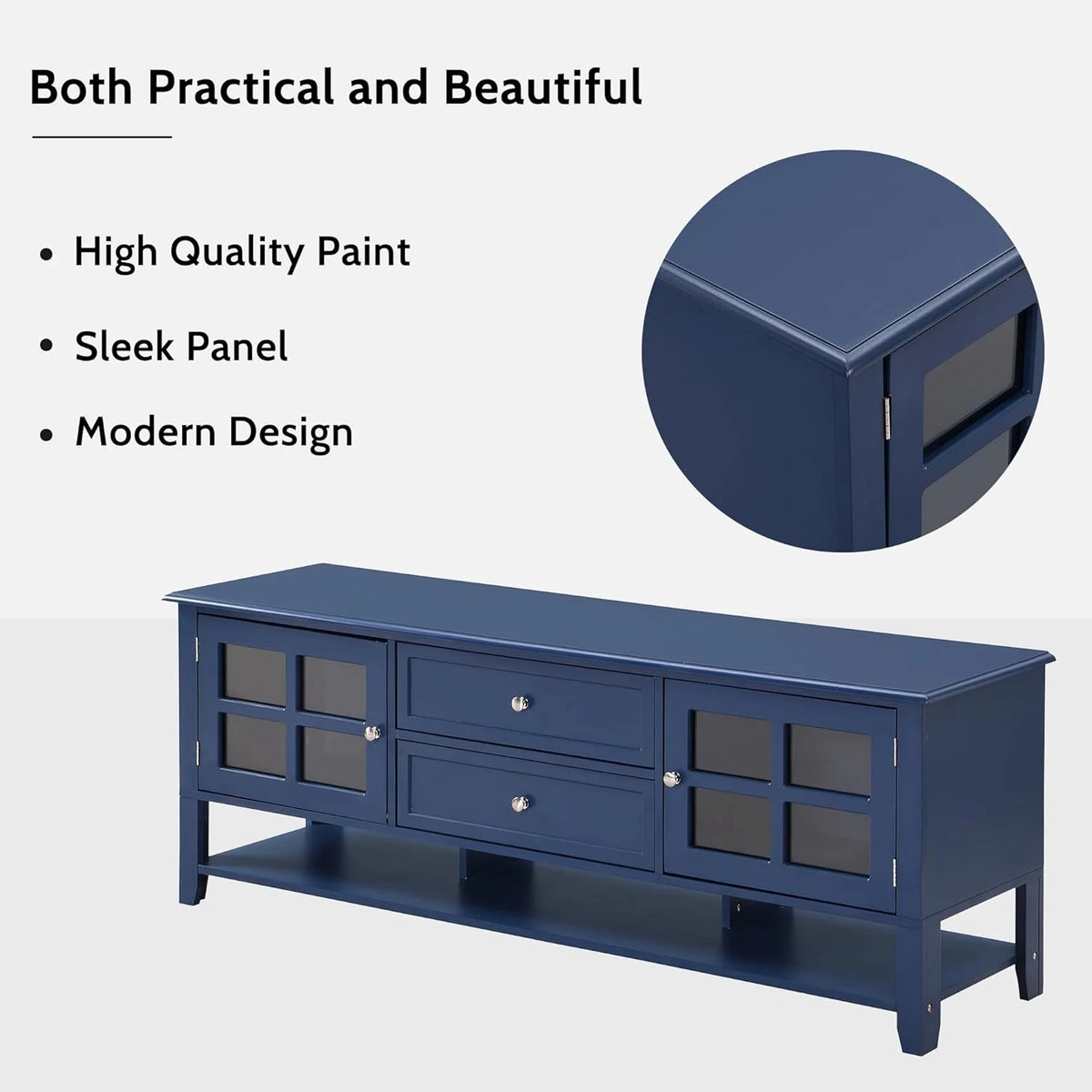 Blue TV Stand with 2 Drawers and Doors V554
