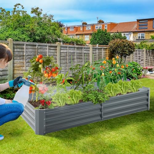 2 Pack 8×4×1ft Galvanized Metal Raised Garden Bed O294954