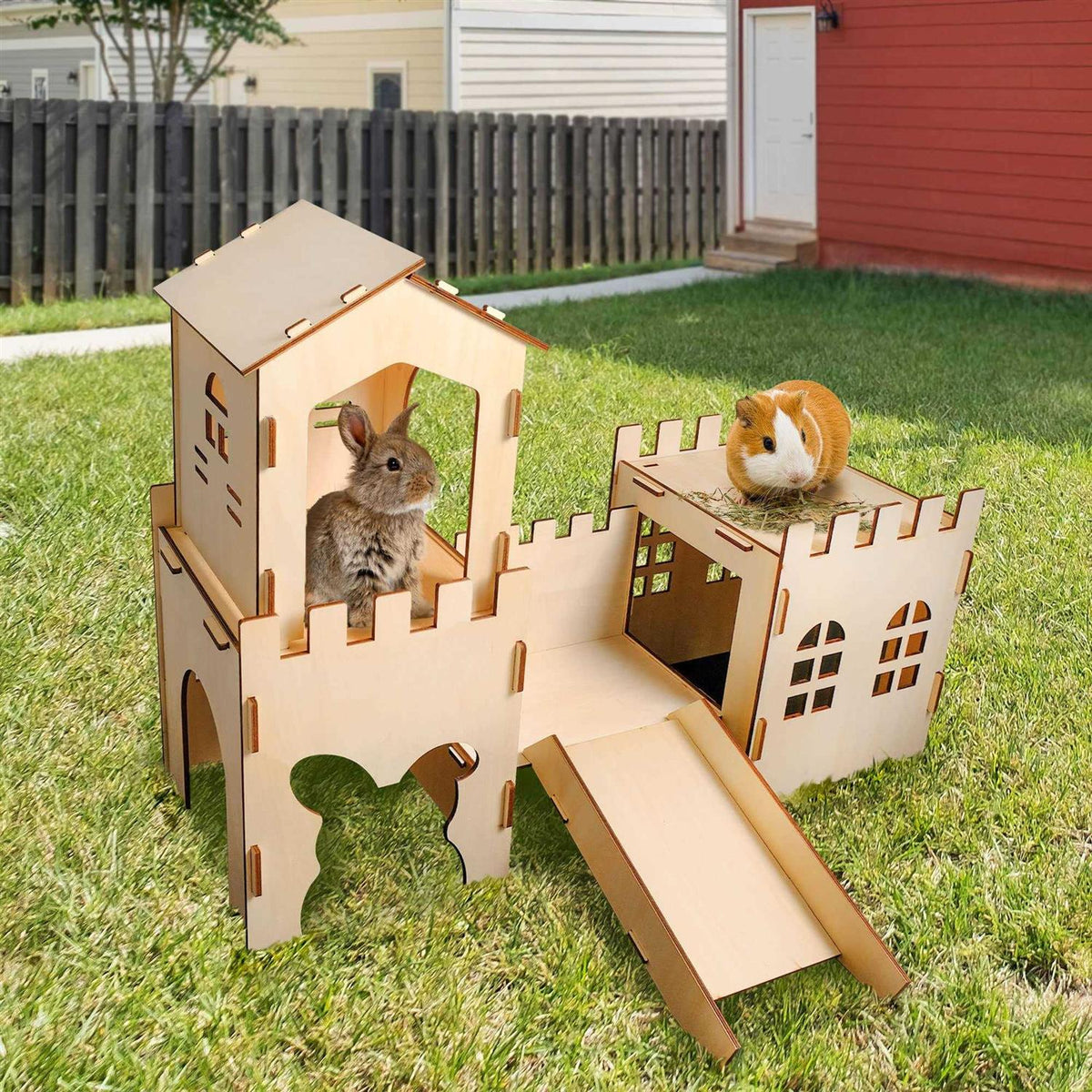Extra Large Wooden Rabbit Castle Hideaway Tunnel and Bed F15056
