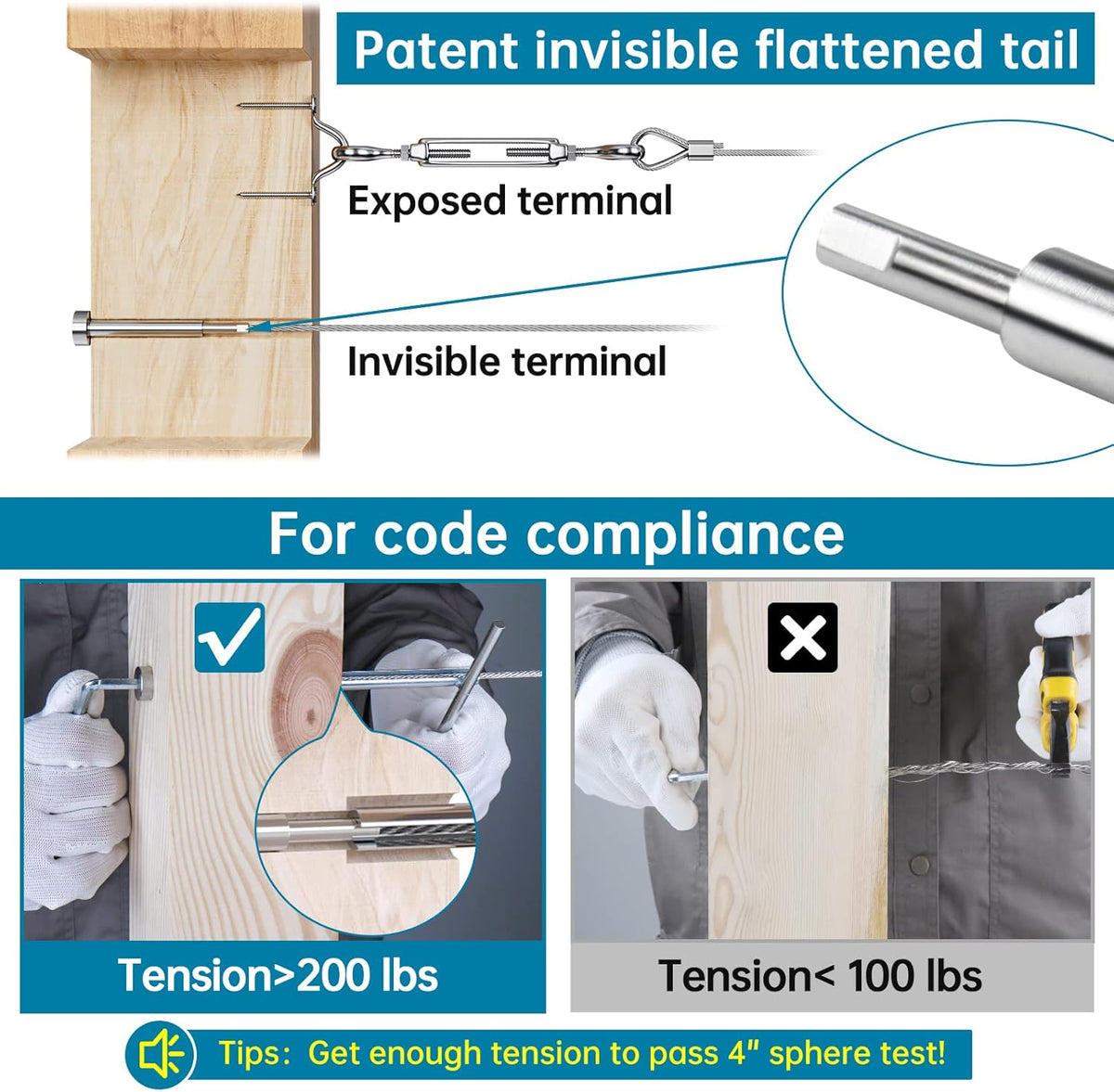 10Pair Invisible Cable Railing Kit T316 Stainless Steel C950476